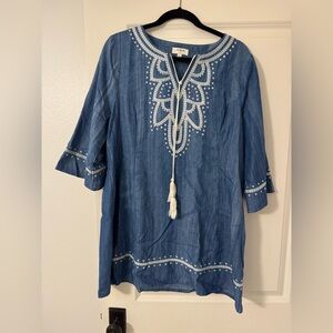 Umgee Blue Embroidered Women's Dress - Size Large